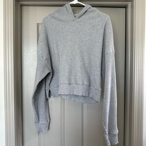ALO Yoga Light Gray Ribbed Hoodie Pullover